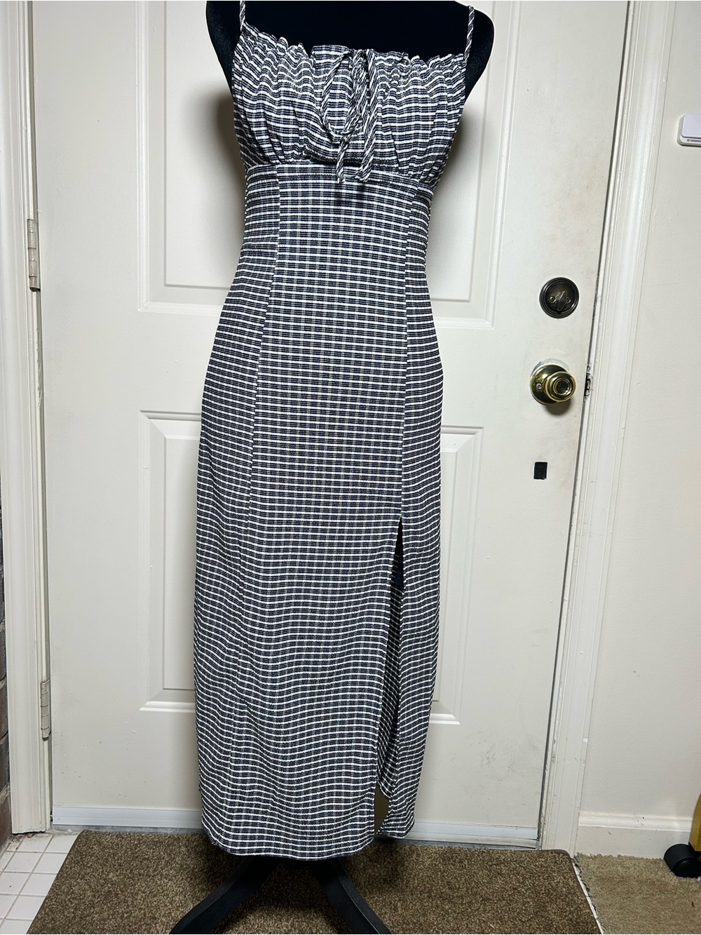 Forever 21 Black and White Gingham Maxi Dress with Side Slit